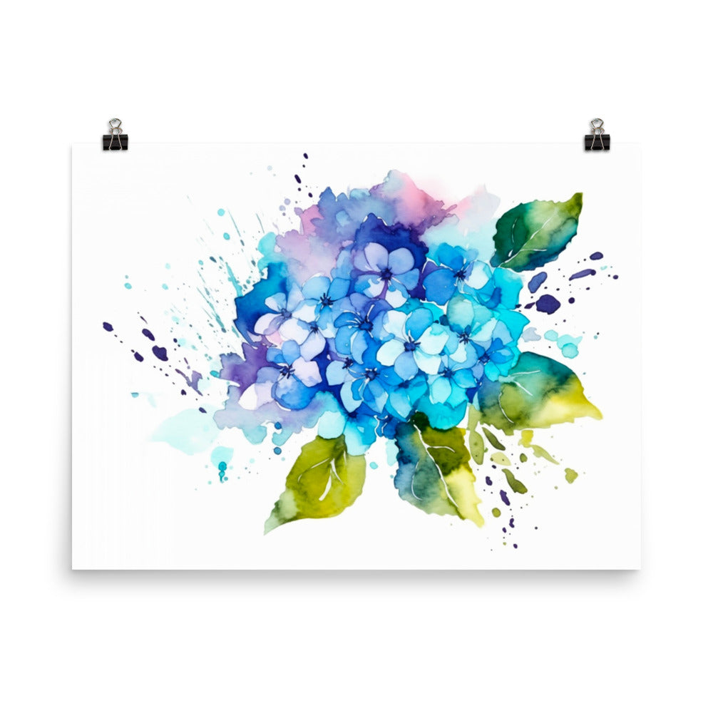 18” x 24” Watercolor Hydrangea, A.I. Generated, Digitally Created Poster Art