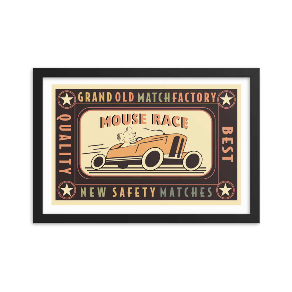 12” x 18” Vintage Inspired, Digitally Illustrated Matchbook Art, Grand Old Match Factory, Retro Poster with Frame