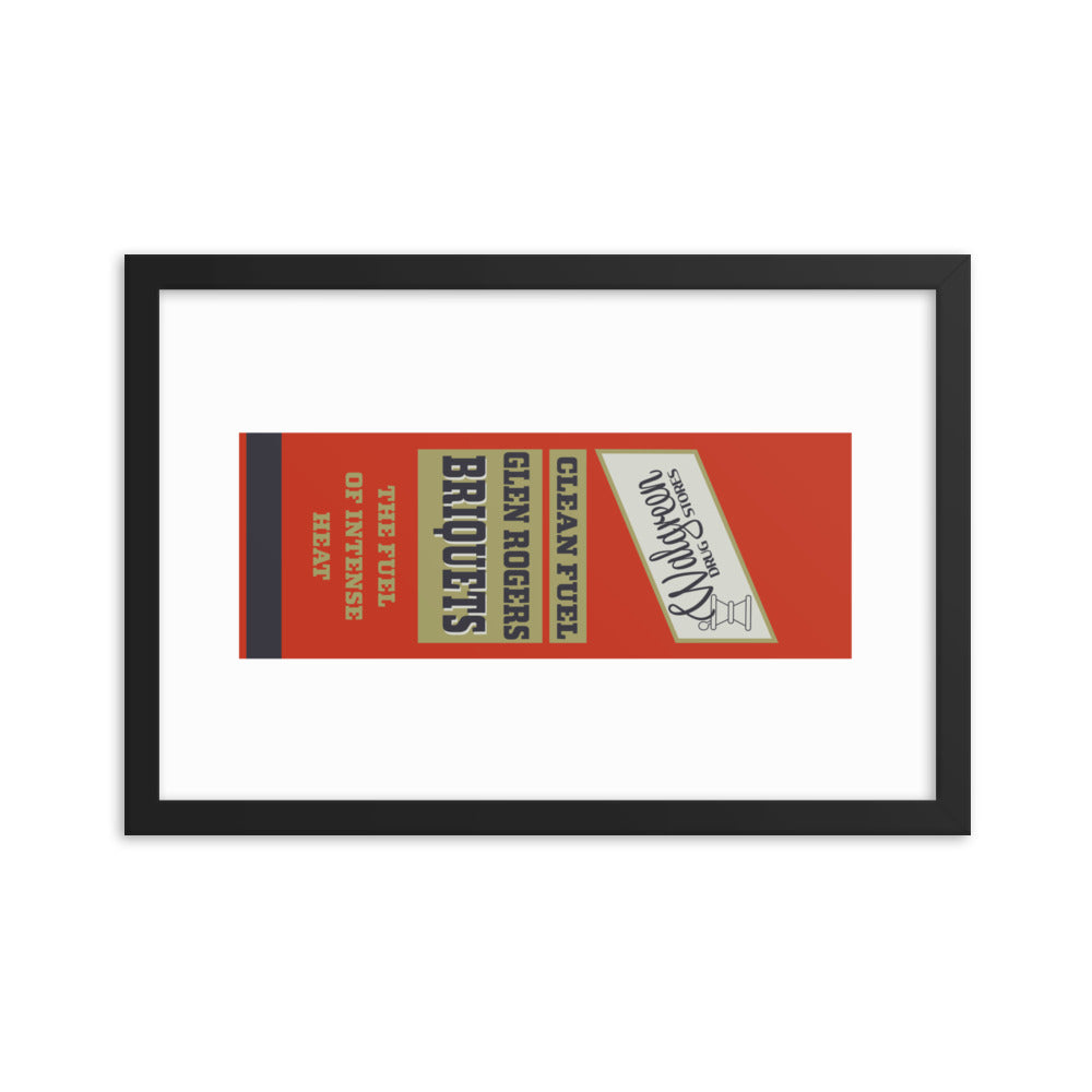 12” x 18” Vintage Inspired, Digitally Illustrated Matchbook Art, Walgreen Drug Stores, Glen Rogers Briquets, Retro Poster with Frame