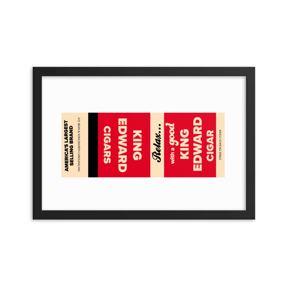 12” x 18” Vintage Inspired, Digitally Illustrated Matchbook Art, King Edward Cigars, Retro Poster with Frame