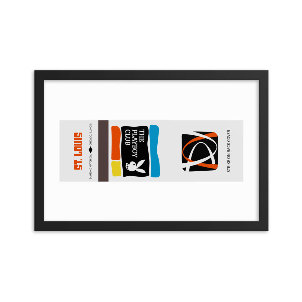 12” x 18” Vintage Inspired, Digitally Illustrated Matchbook Art, The Playboy Club, St. Louis, Missouri, Retro Poster with Frame