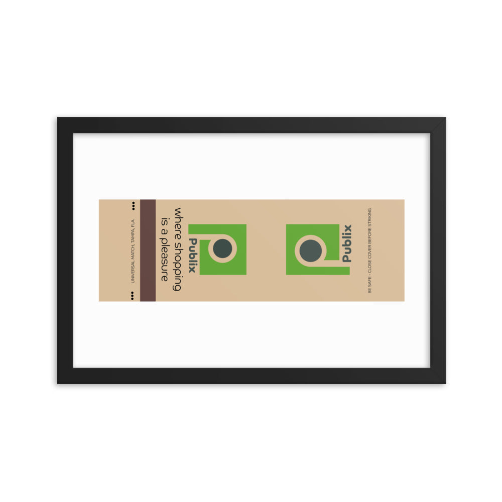 12” x 18” Vintage Inspired, Digitally Illustrated Matchbook Art, Publix Grocery Store, Retro Poster with Frame