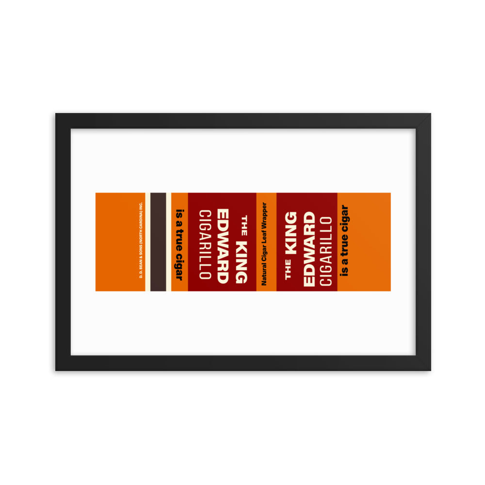 12” x 18” Vintage Inspired, Digitally Illustrated Matchbook Art, The King Edward Cigarillo, Retro Poster with Frame