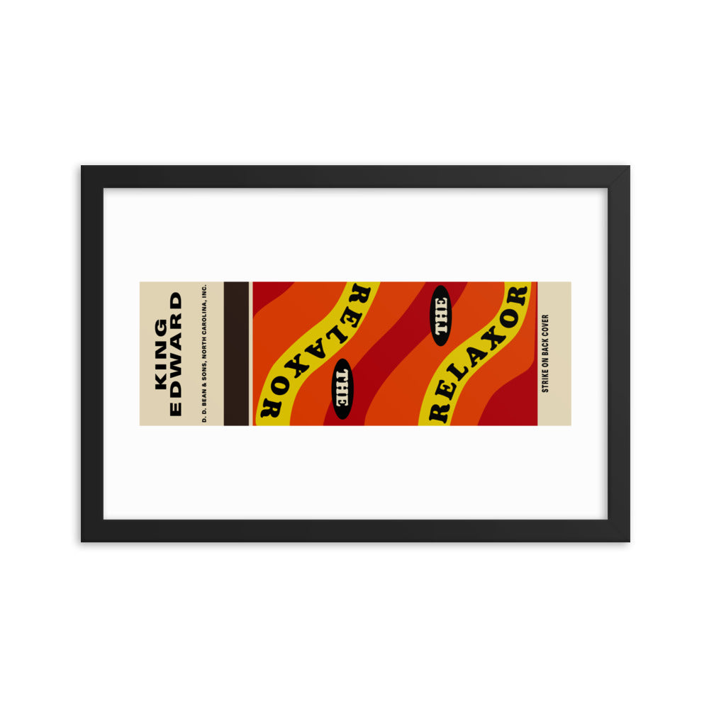 12” x 18” Vintage Inspired, Digitally Illustrated Matchbook Art, King Edward, The Relaxor, Retro Poster with Frame