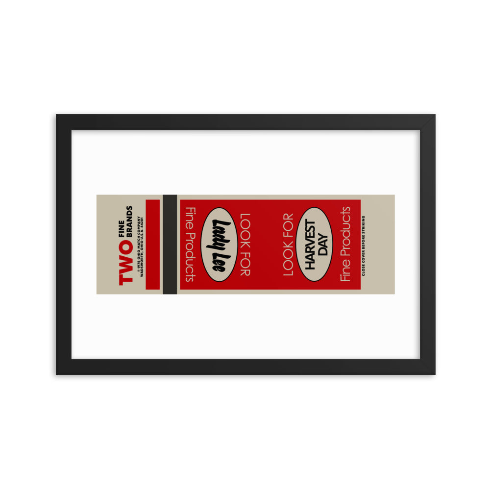 12” x 18” Vintage Inspired, Digitally Illustrated Matchbook Art, "Lady Lee & Harvest Day Fine Products, Retro Poster with Frame