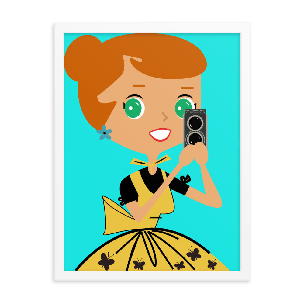 18” x 24” Framed Retro Vibin’ Housewife Poster of Snapping Sonia, “This Camera Isn’t Going To Do You Any Favors!”