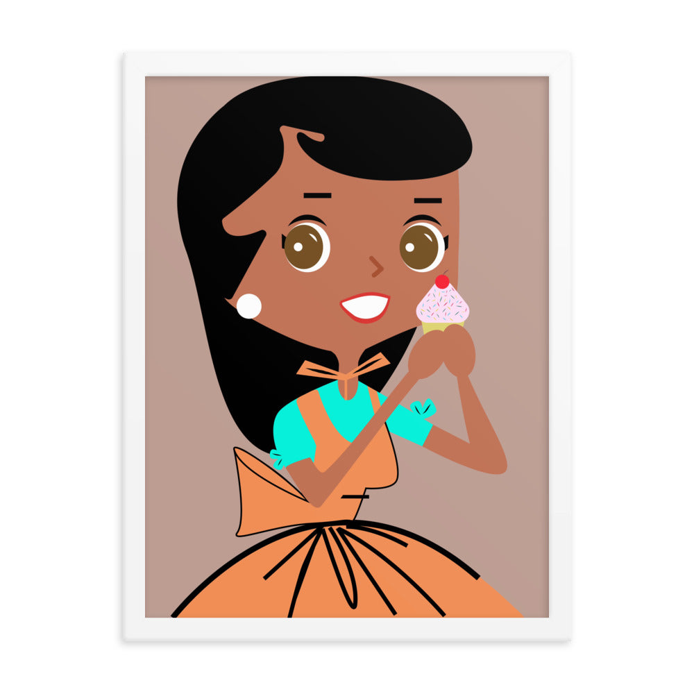 18” x 24” Framed Retro Vibin’ Housewife Poster of Cupcake Clara, “Bite Me!”