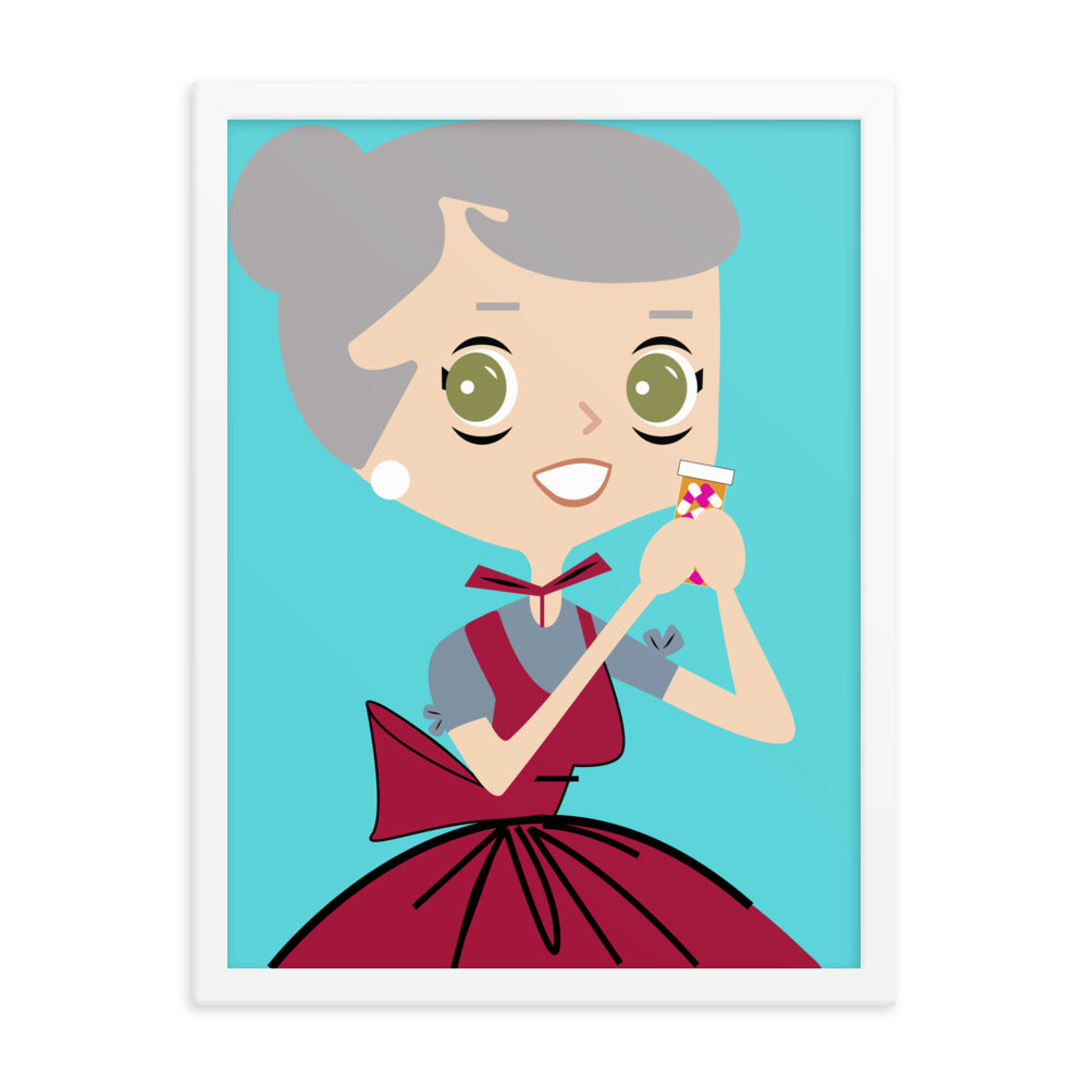 18” x 24” Framed Retro Vibin’ Housewife Poster of Pill Poppin’ Polly, “I’m Fine, Everything Is Fine!”