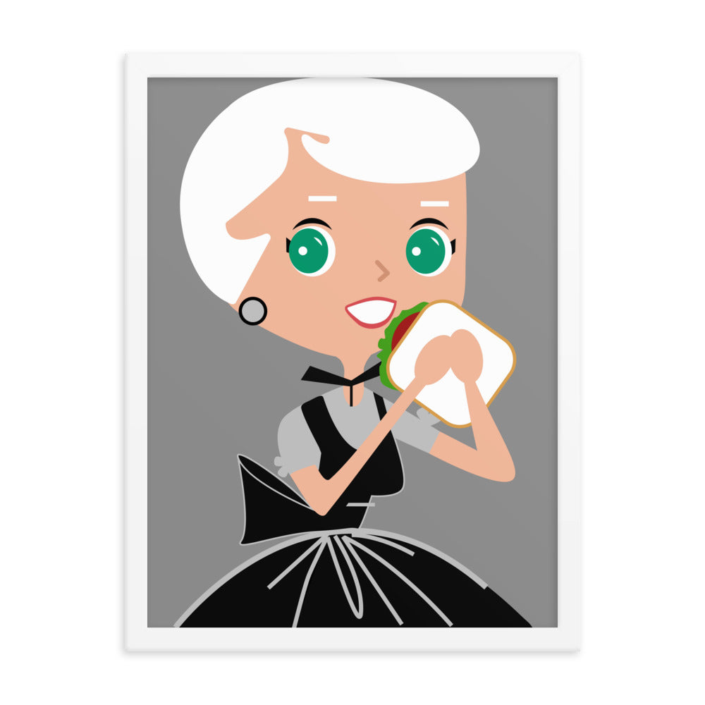 18” x 24” Framed Retro Vibin’ Housewife Poster of Lunch Lady Lucy, “I Like My Bread Like My Men, Dough For Days!”