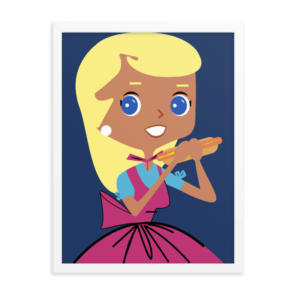 18” x 24” Framed Retro Vibin’ Housewife Poster of Weiner Whistle Wendy, “Hot Diggity Dog!”