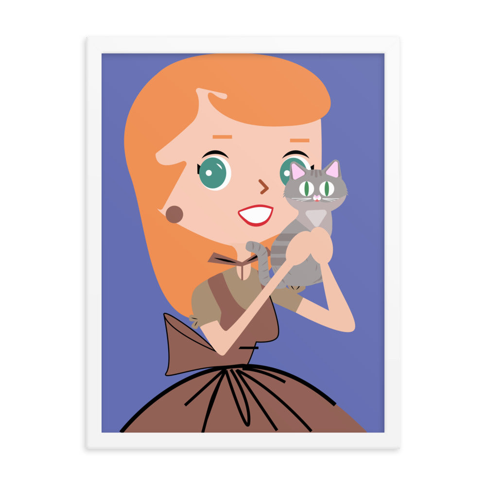 18” x 24” Framed Retro Vibin’ Housewife Poster of Kitty Cat Katie, “You Can Pet My Kitty!”