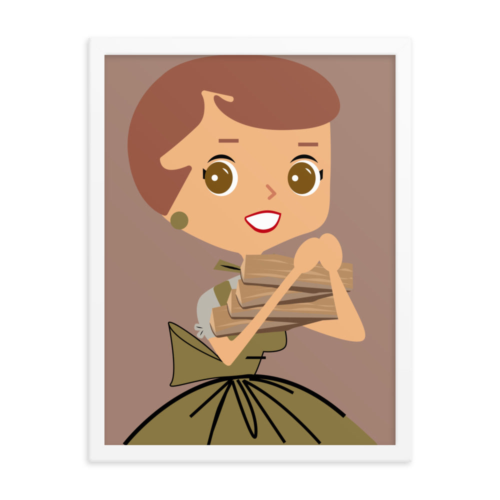 18” x 24” Framed Retro Vibin’ Housewife Poster of Logging Laura, “I Got Wood!”