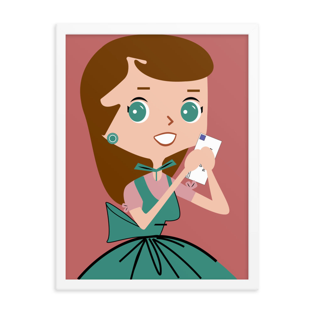 18” x 24” Framed Retro Vibin’ Housewife Poster of Pen Pal Punky, “Lick It and Stick It!”