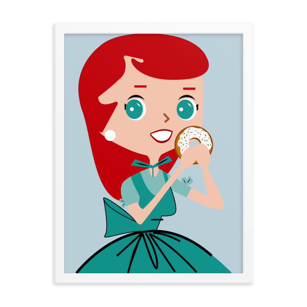 18” x 24” Framed Retro Vibin’ Housewife Poster of Dough Girl Gabby, “There Are Holes In Your Story!”