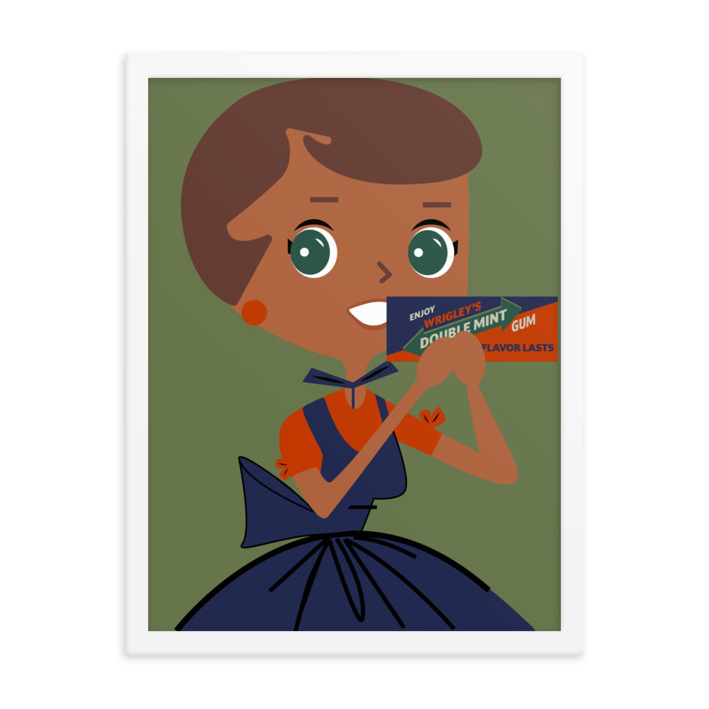 18” x 24” Framed Retro Vibin’ Housewife Poster of Chomping Chasity, “I Chew Up The Competition!”