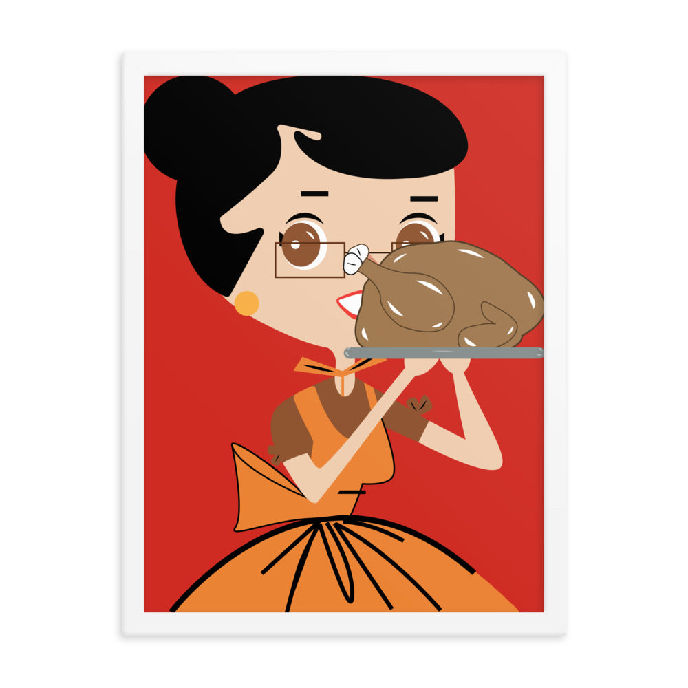 18” x 24” Framed Retro Vibin’ Housewife Poster of Cooking Karen, “I Am Giving You The Bird!”