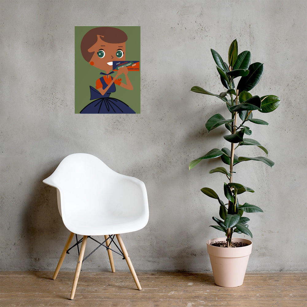 18” x 24” Vintage Inspired, Digitally Illustrated Character Art, Chomping Chasity “I Chew Up The Competition!”, Retro Poster