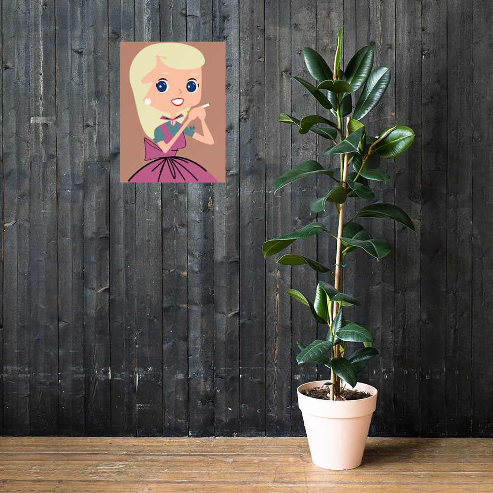 18” x 24” Vintage Inspired, Digitally Illustrated Character Art, Light ‘Em Up Luna “Two Packs A Day Keeps Everyone Away”, Retro Poster