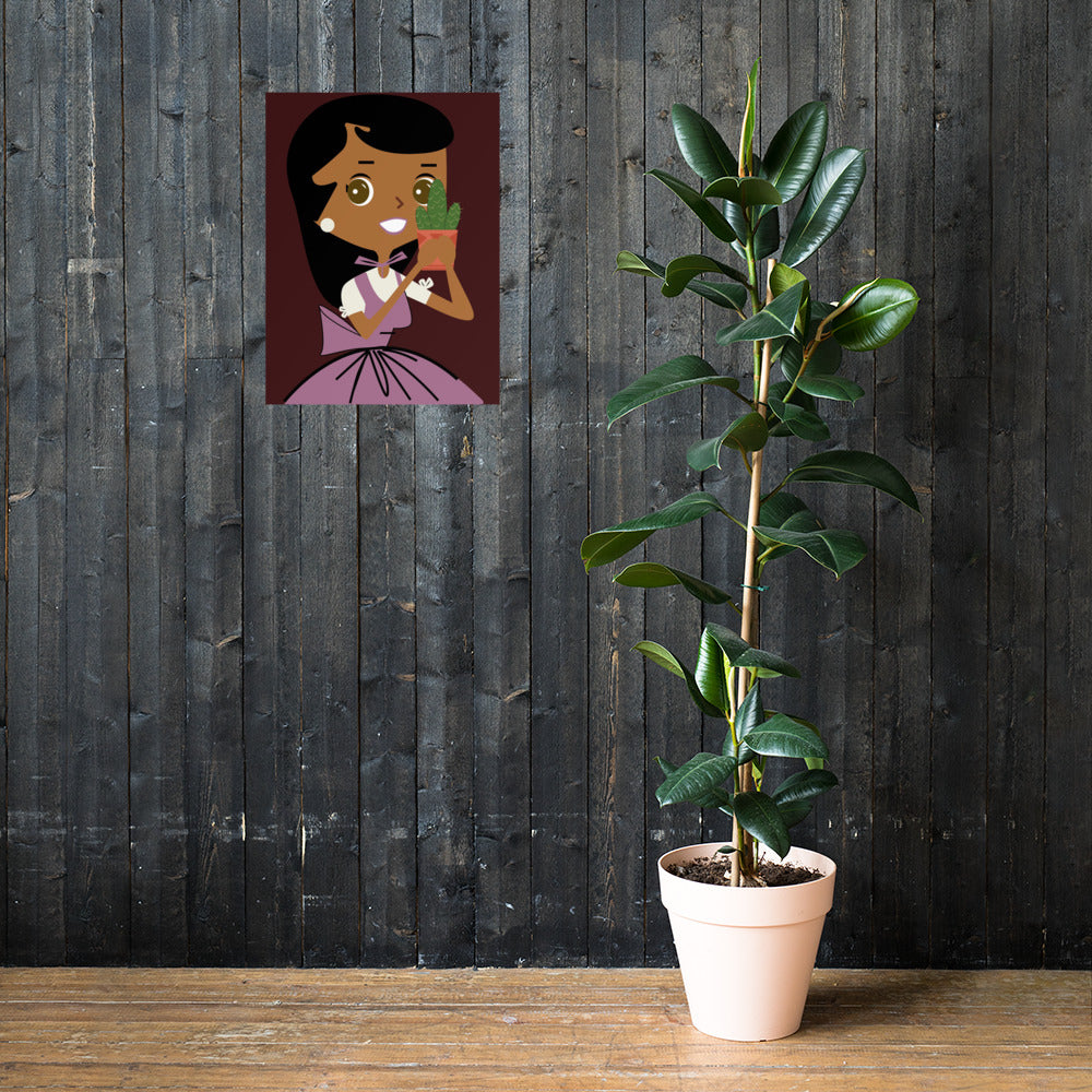 18” x 24” Vintage Inspired, Digitally Illustrated Character Art, Prickly Paula “I’m Just a Trying to Keep It Alive”, Retro Poster