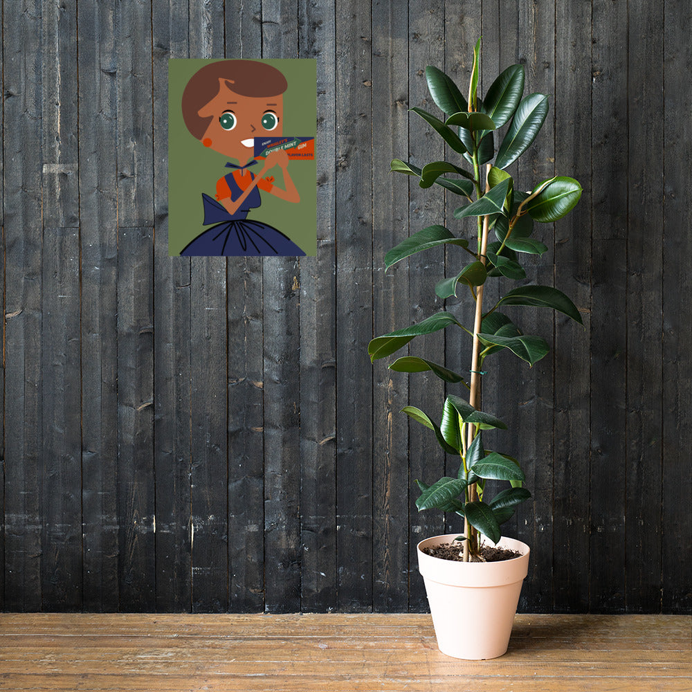 18” x 24” Vintage Inspired, Digitally Illustrated Character Art, Chomping Chasity “I Chew Up The Competition!”, Retro Poster