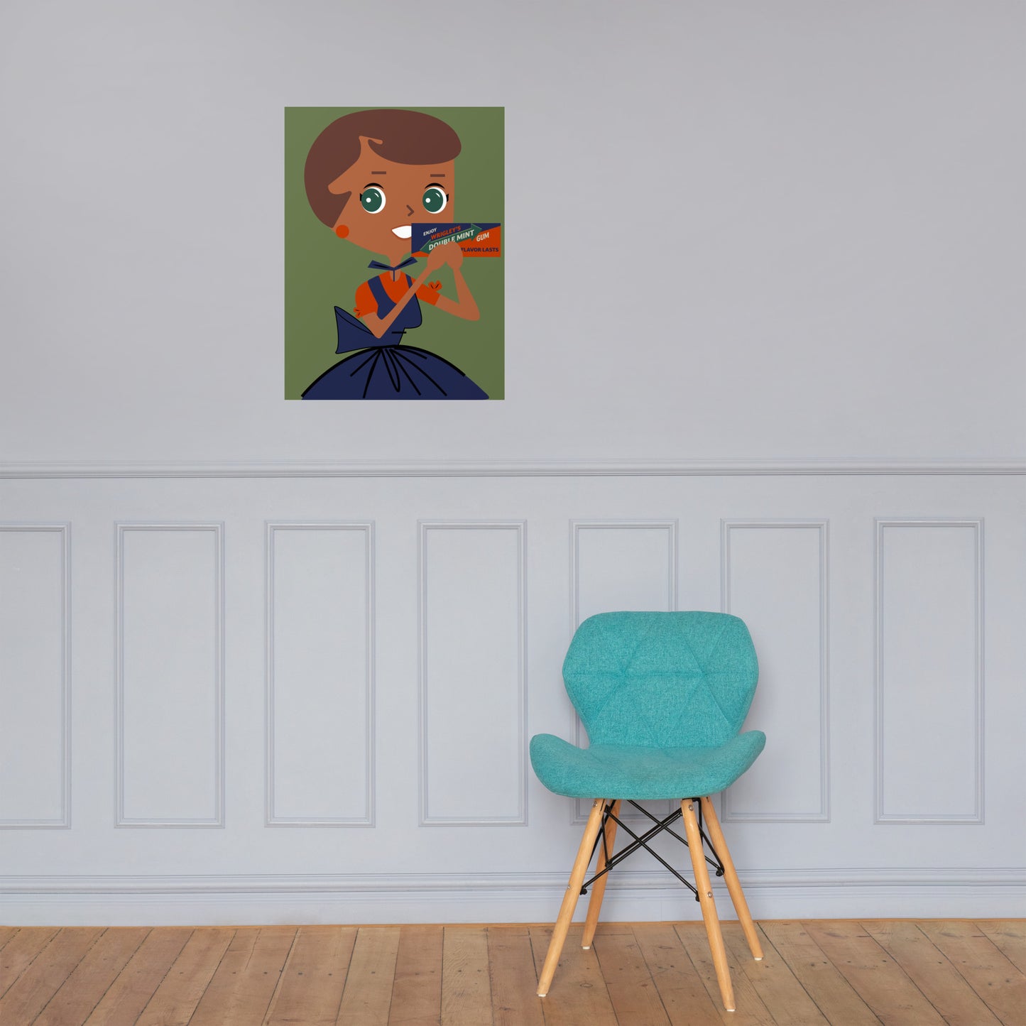 18” x 24” Vintage Inspired, Digitally Illustrated Character Art, Chomping Chasity “I Chew Up The Competition!”, Retro Poster