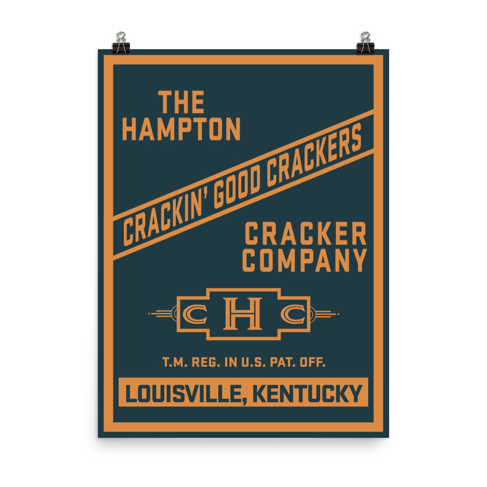 18” x 24” Vintage Inspired, Digitally Illustrated Product Label Art, The Hampton Cracker Co., Louisville, Kentucky, Retro Poster