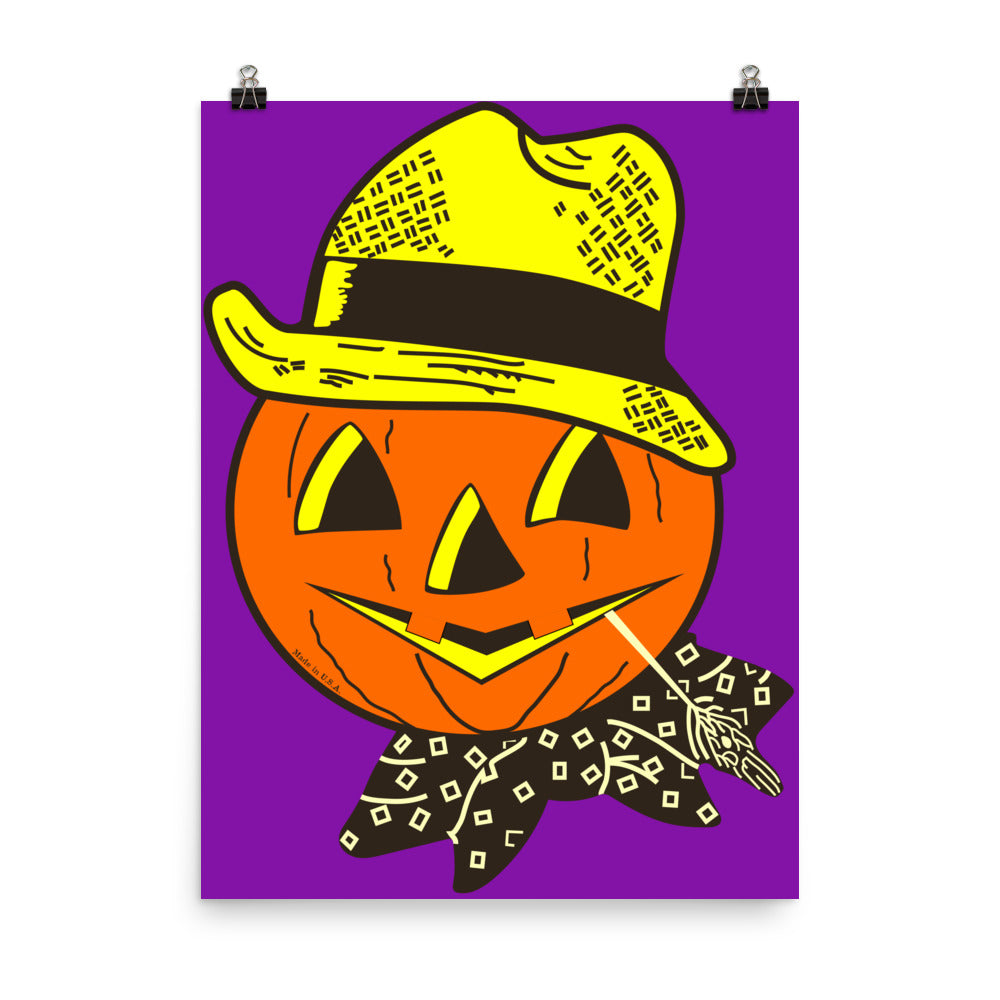 18” x 24” Vintage Inspired, Digitally Illustrated Character Art, Punkin’ Head Fred, Retro Halloween Poster