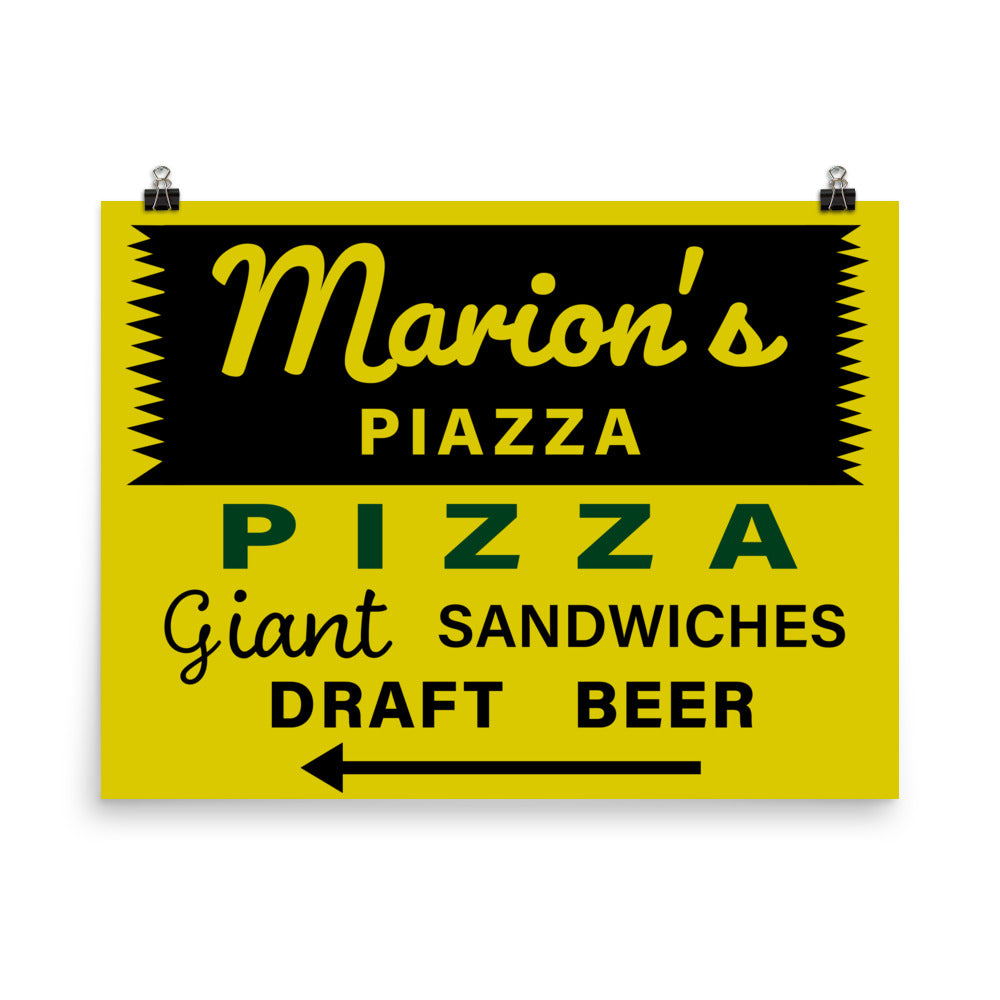 18” x 24” Vintage Inspired, Digitally Illustrated Advertisement Art, Marion’s Piazza Pizza, Cincinnati, Ohio, Retro Poster