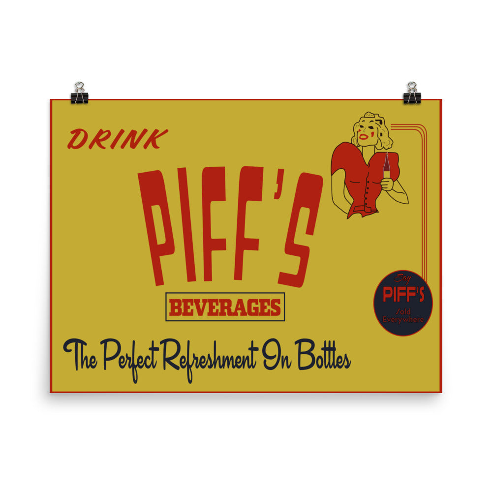 18” x 24” Vintage Inspired, Digitally Illustrated Product Label Art, Piff’s Beverages, Retro Poster