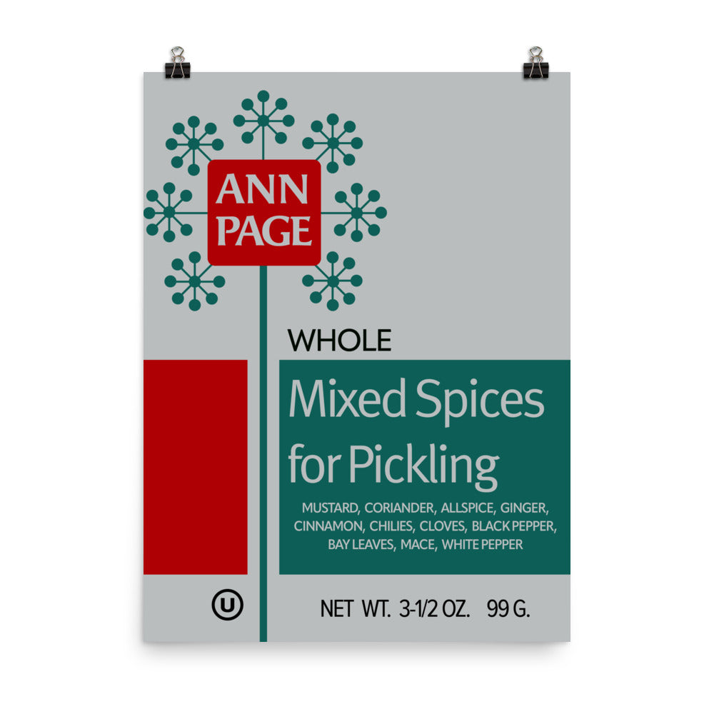 18” x 24” Vintage Inspired, Digitally Illustrated Product Label Art, Ann Page, Mixed Spices, Retro Poster