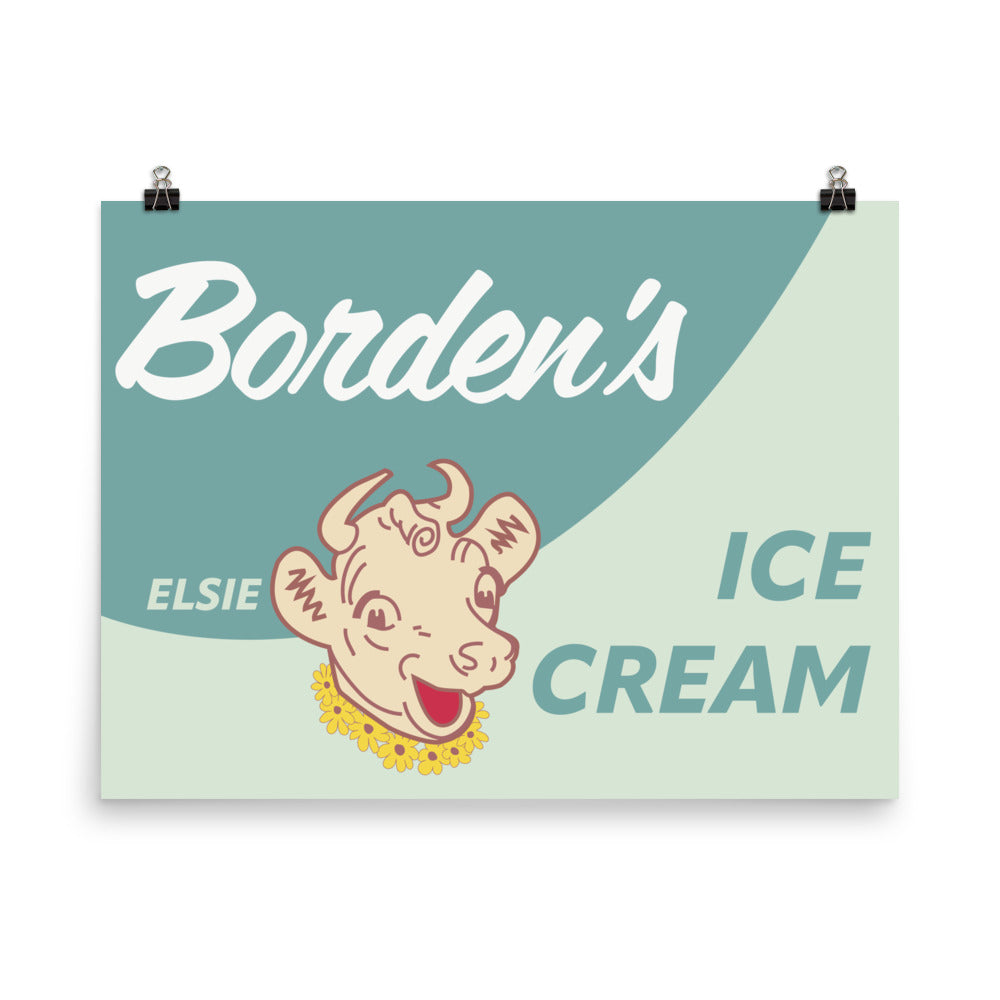 18” x 24” Vintage Inspired, Digitally Illustrated Product Label Art, Borden’s Ice Cream, Retro Poster