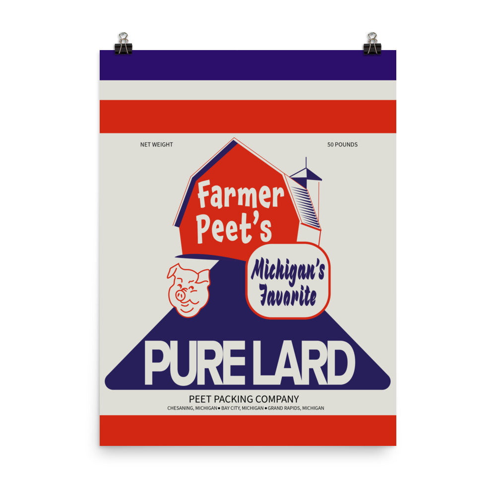 18” x 24” Vintage Inspired, Digitally Illustrated Product Label Art, Farmer Peet’s Pure Lard, Peet Packing Co. Michigan, Retro Poster
