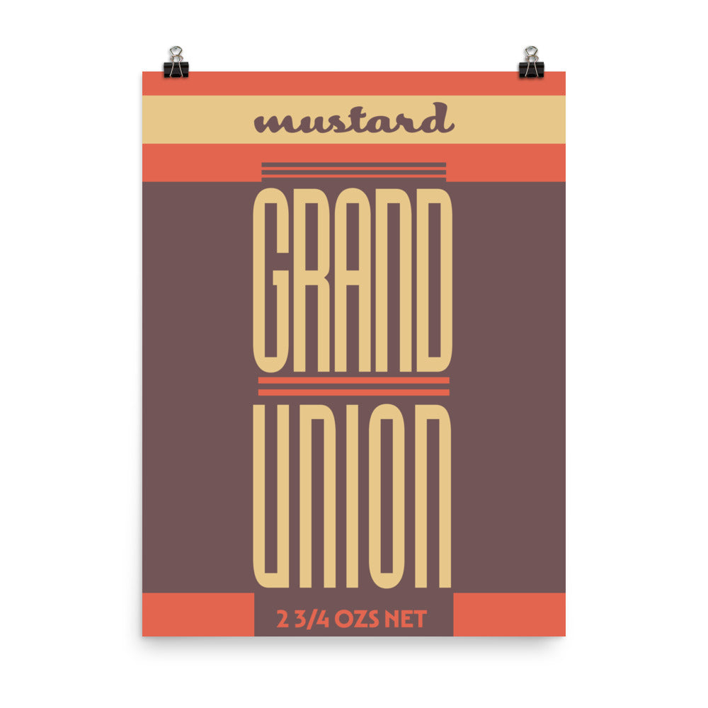 18” x 24” Vintage Inspired, Digitally Illustrated Product Label Art, Grand Union Mustard, Retro Poster