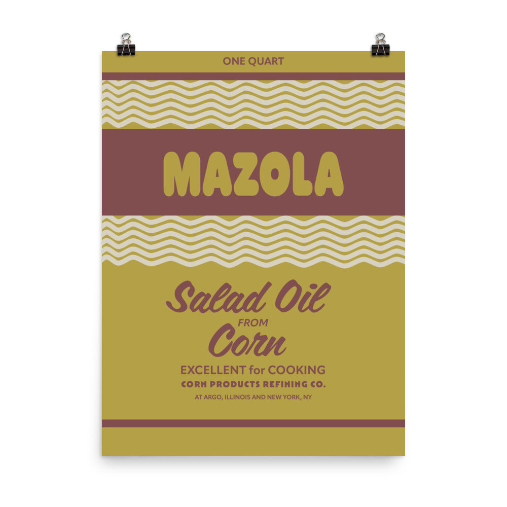 18” x 24” Vintage Inspired, Digitally Illustrated Product Label Art, Mazola Oil, Corn Products Refining Co. Argo, Illinois & New York, New York, Retro Poster