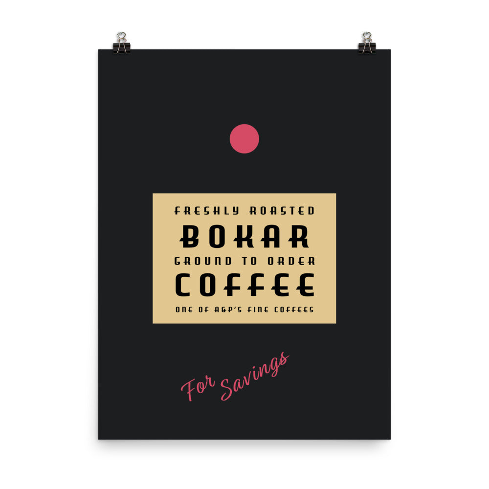 18” x 24” Vintage Inspired, Digitally Illustrated Product Label Art, Bokar Coffee, Retro Poster