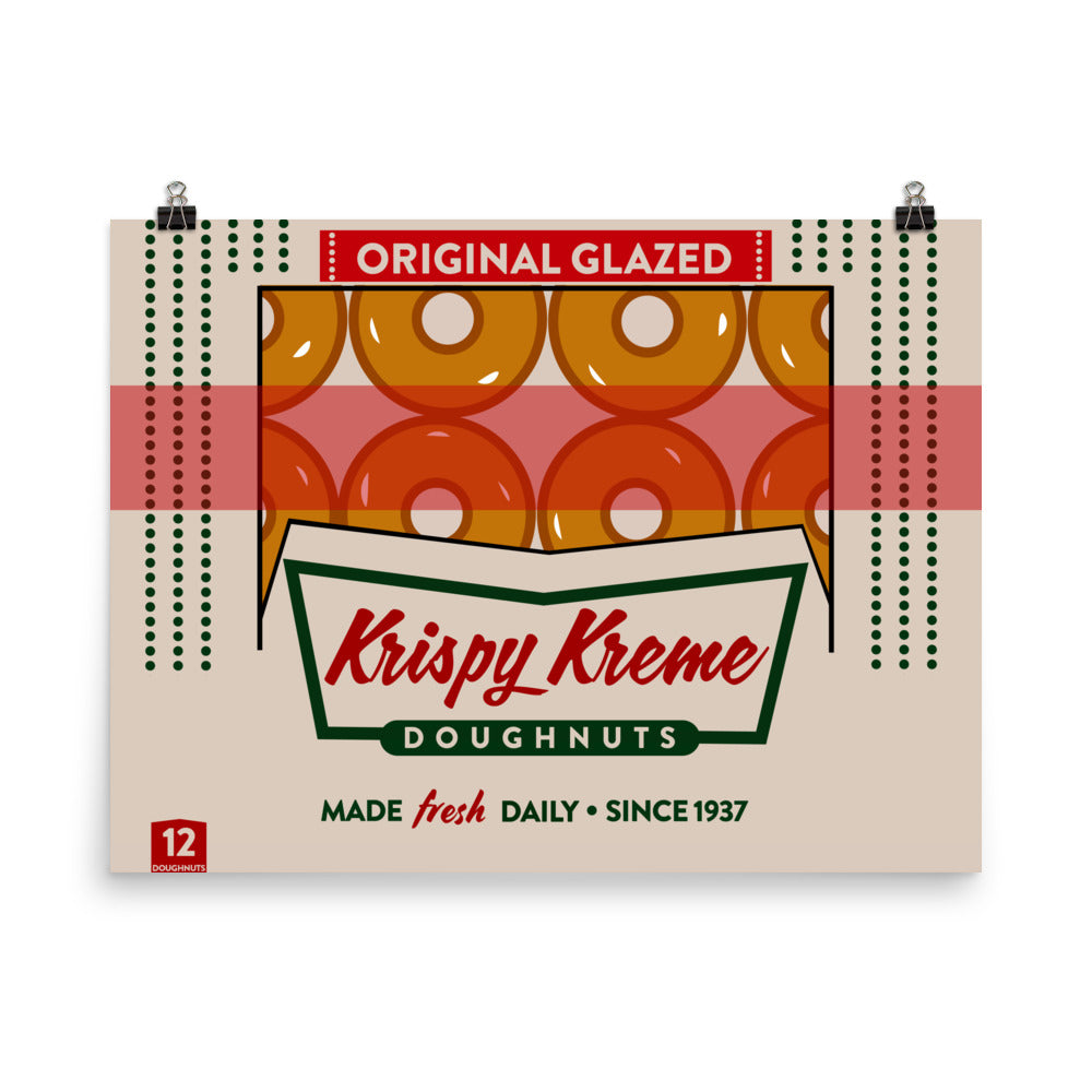 18” x 24” Vintage Inspired, Digitally Illustrated Product Label Art, Krispy Kreme Doughnuts, Retro Poster