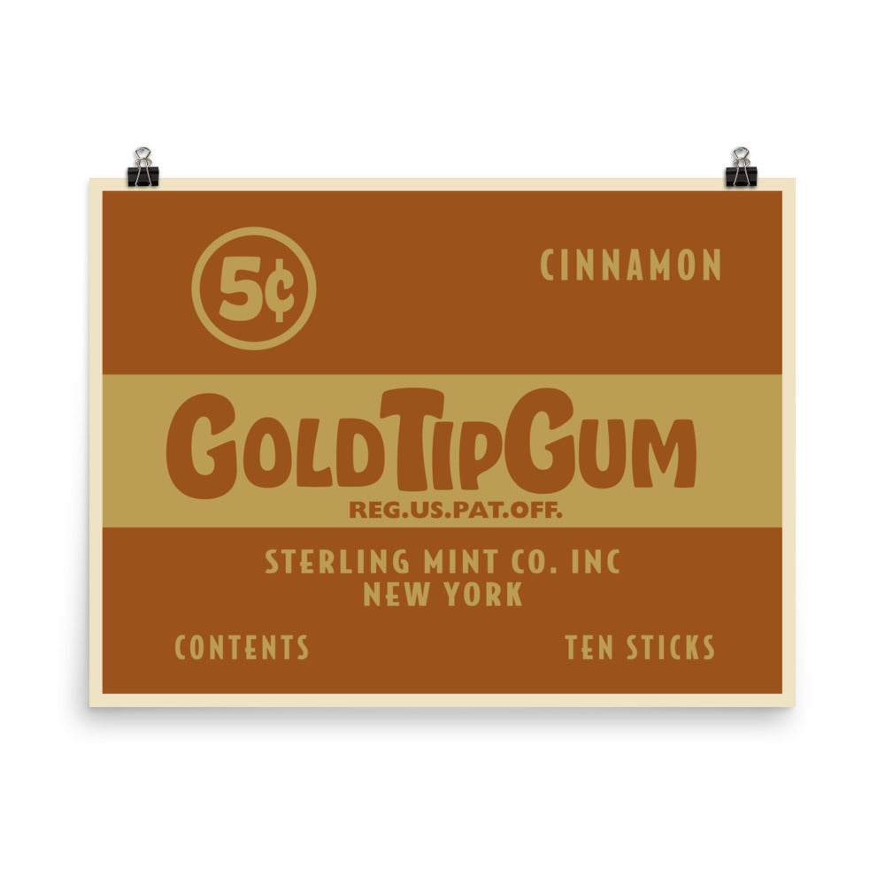 18” x 24” Vintage Inspired, Digitally Illustrated Product Label Art, Gold Tip Gum, Sterling Mint Co. New York, Retro Poster