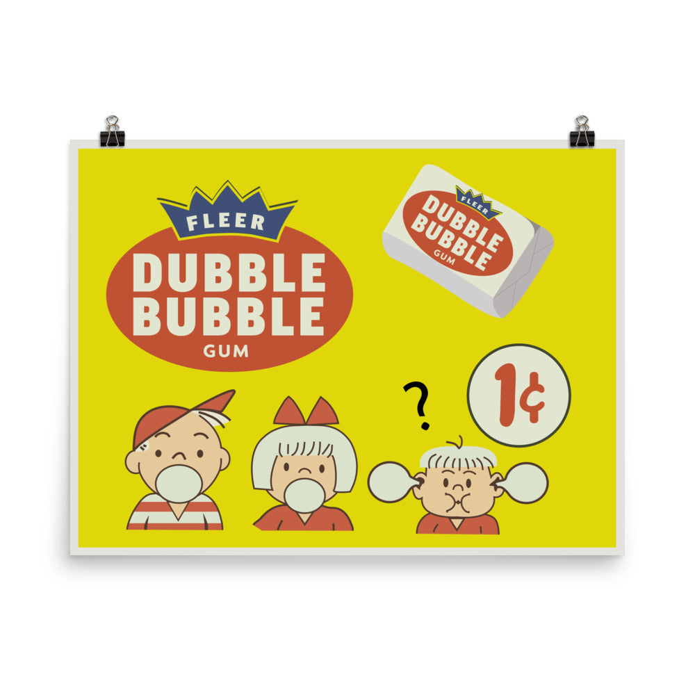 18” x 24” Vintage Inspired, Digitally Illustrated Product Label Art, Fleer Dubble Bubble Gum, Retro Poster