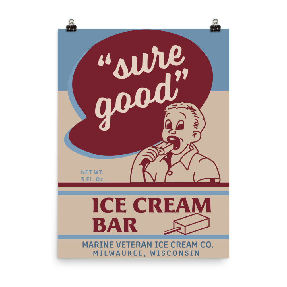 18” x 24” Vintage Inspired, Digitally Illustrated Product Label Art, Marine Veteran Ice Cream Co. Milwaukee, Wisconsin, Retro Poster