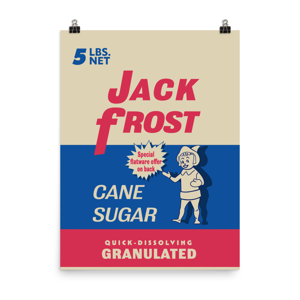 18” x 24” Vintage Inspired, Digitally Illustrated Product Label Art, Jack Frost Cane Sugar, Retro Poster