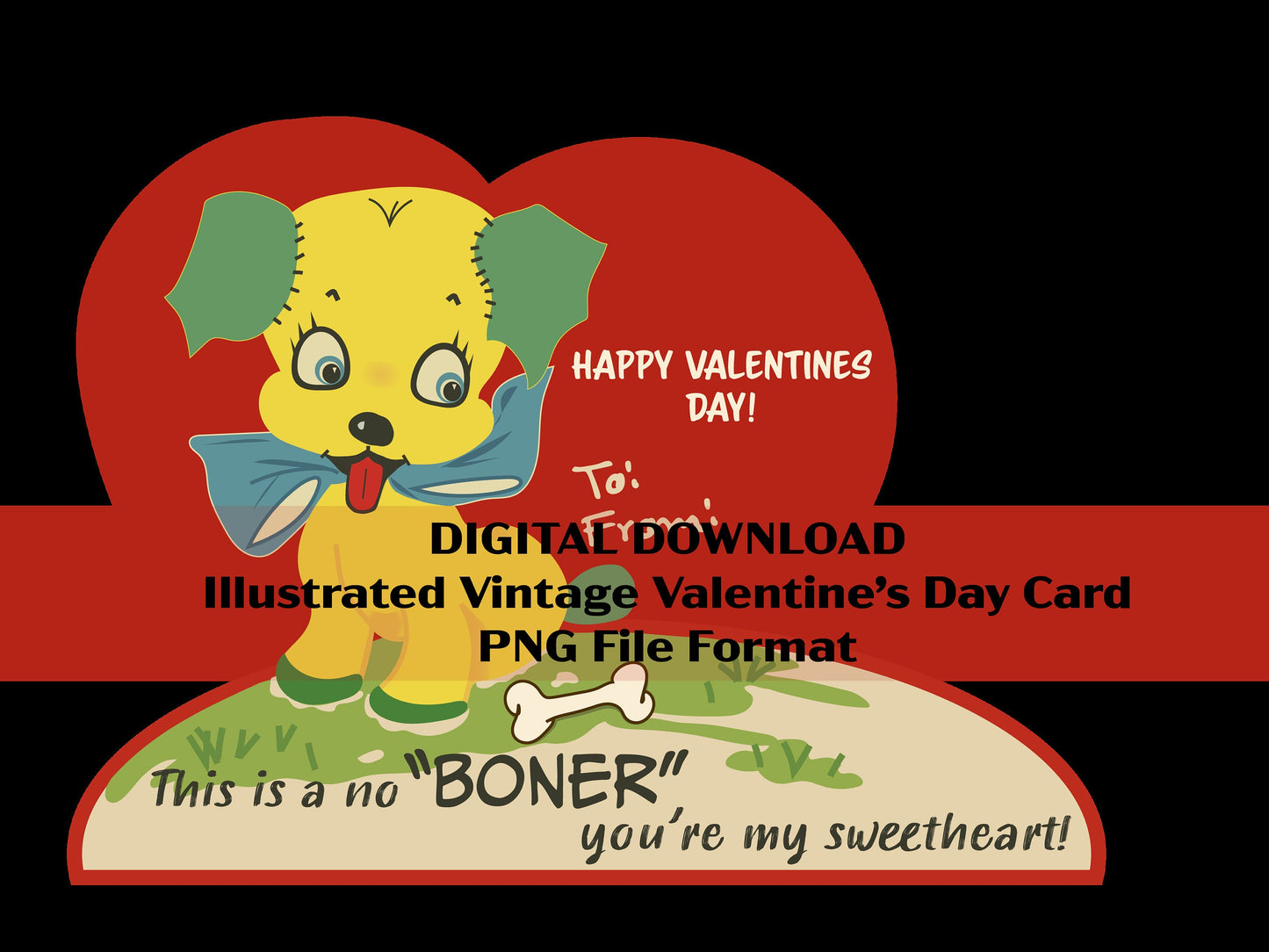Vintage Illustrated Valentine’s Day Card, Digital Download in PNG File Format