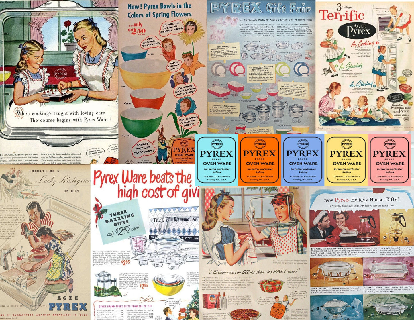 RARE Vintage PYREX Collage from Original Ads