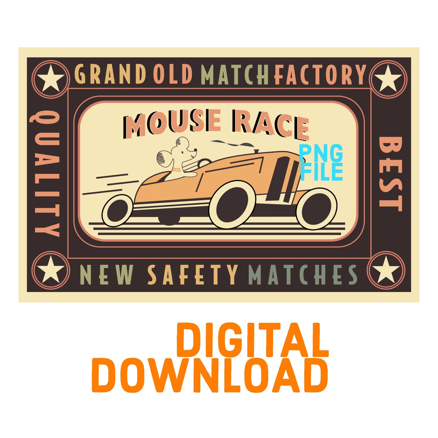 Vintage Grand Old Match Factory Mouse Race Matchbox Poster Digital Download Illustration PNG File Format