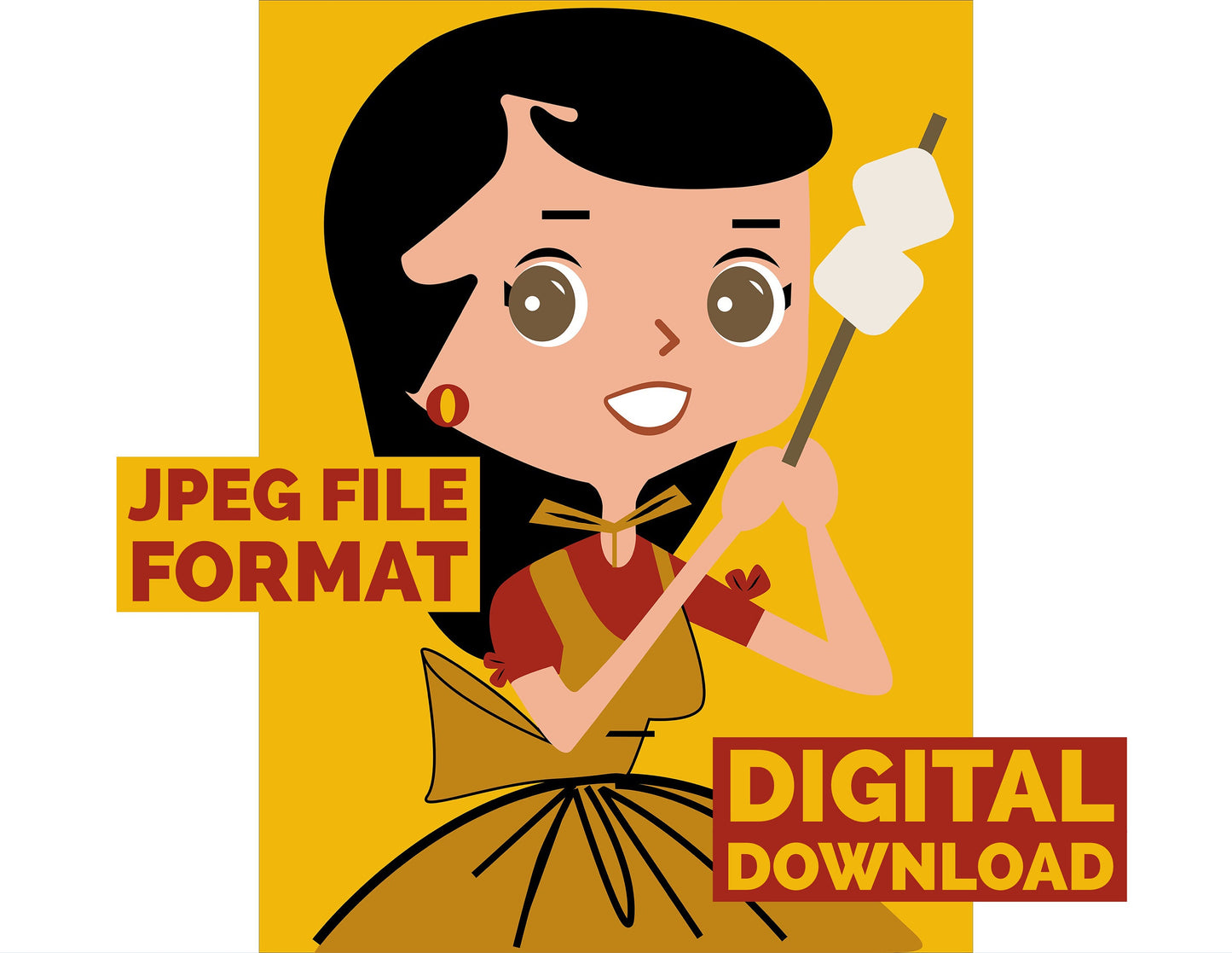 Digital Poster Download Vintage Camping Housewife with Marshmallows Jpeg File Fo