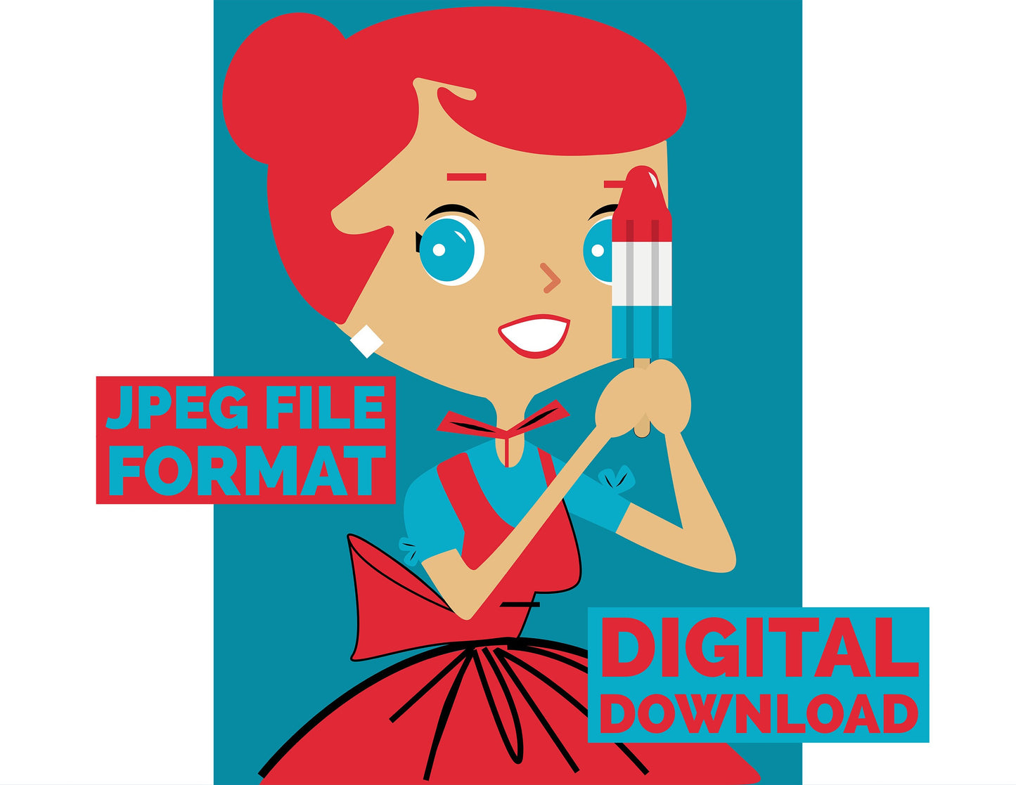 Digital Poster Download Vintage Housewife with Bomb Pop Popsicle Jpeg File Format