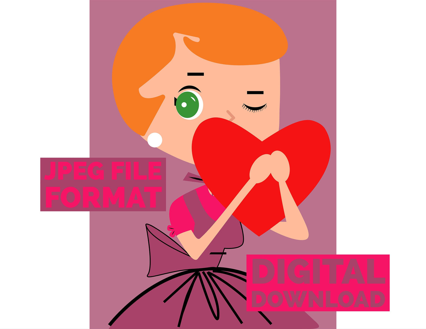 Digital Poster Download Vintage Housewife with a Heart Jpeg File Format