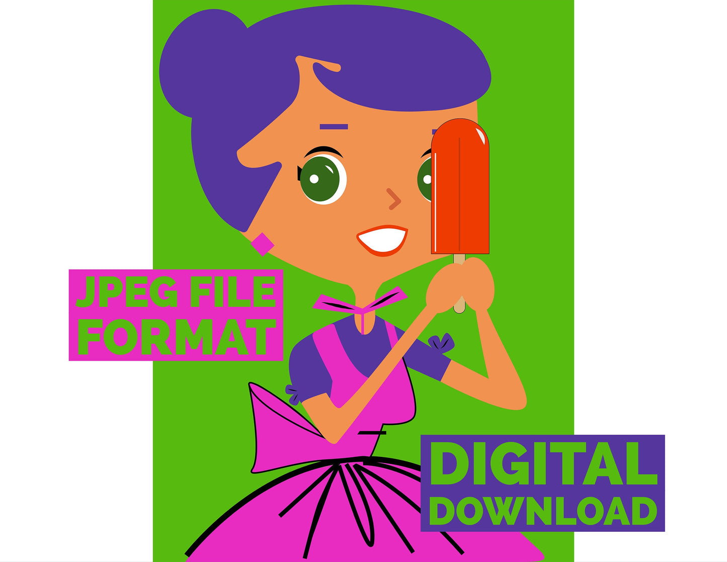 Digital Poster Download Vintage Housewife with Popscicle Jpeg File Format