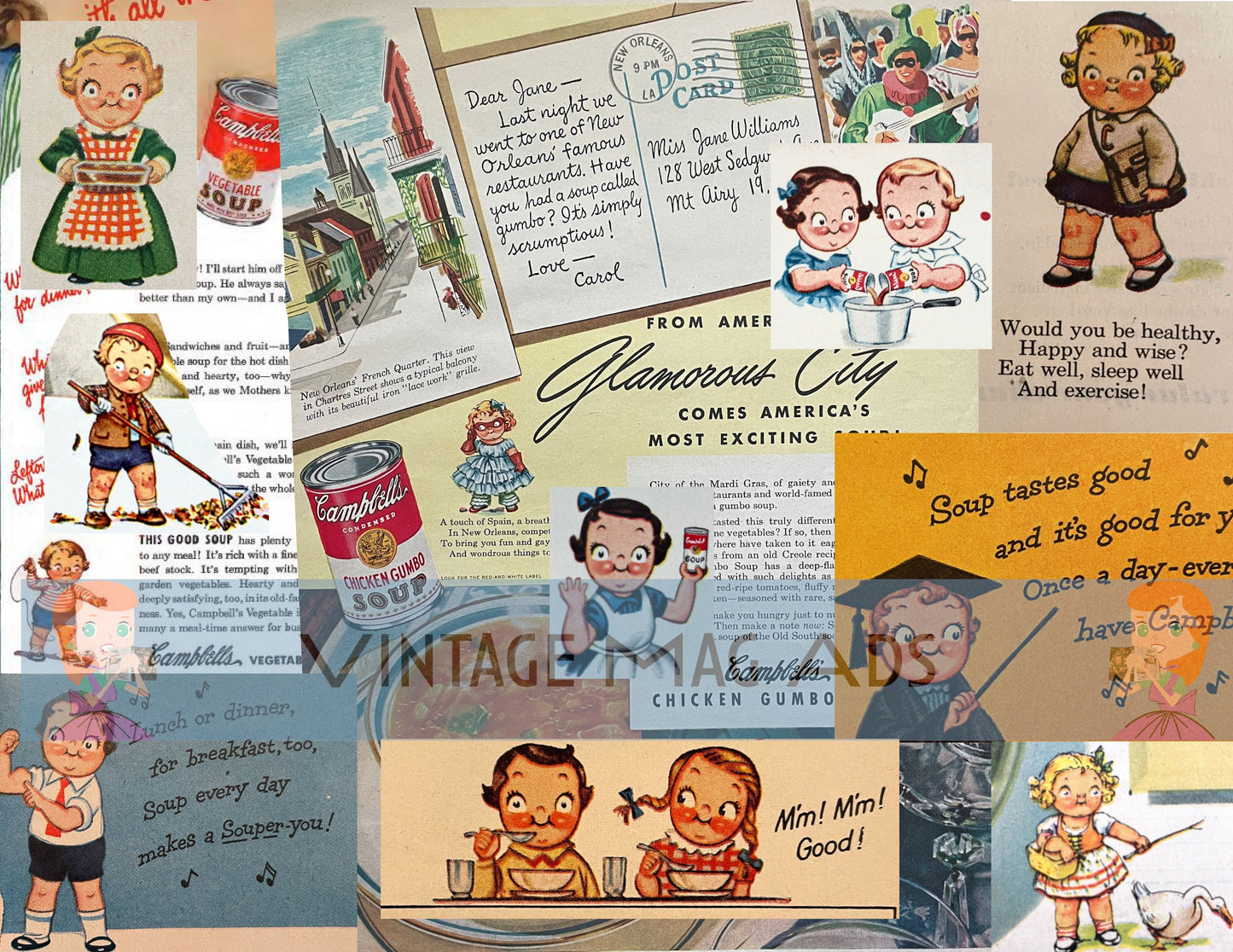 RARE Vintage Kitchen Cambells Soup - Digital Collage Sheet of Vintage Retro Magazine Advertisements