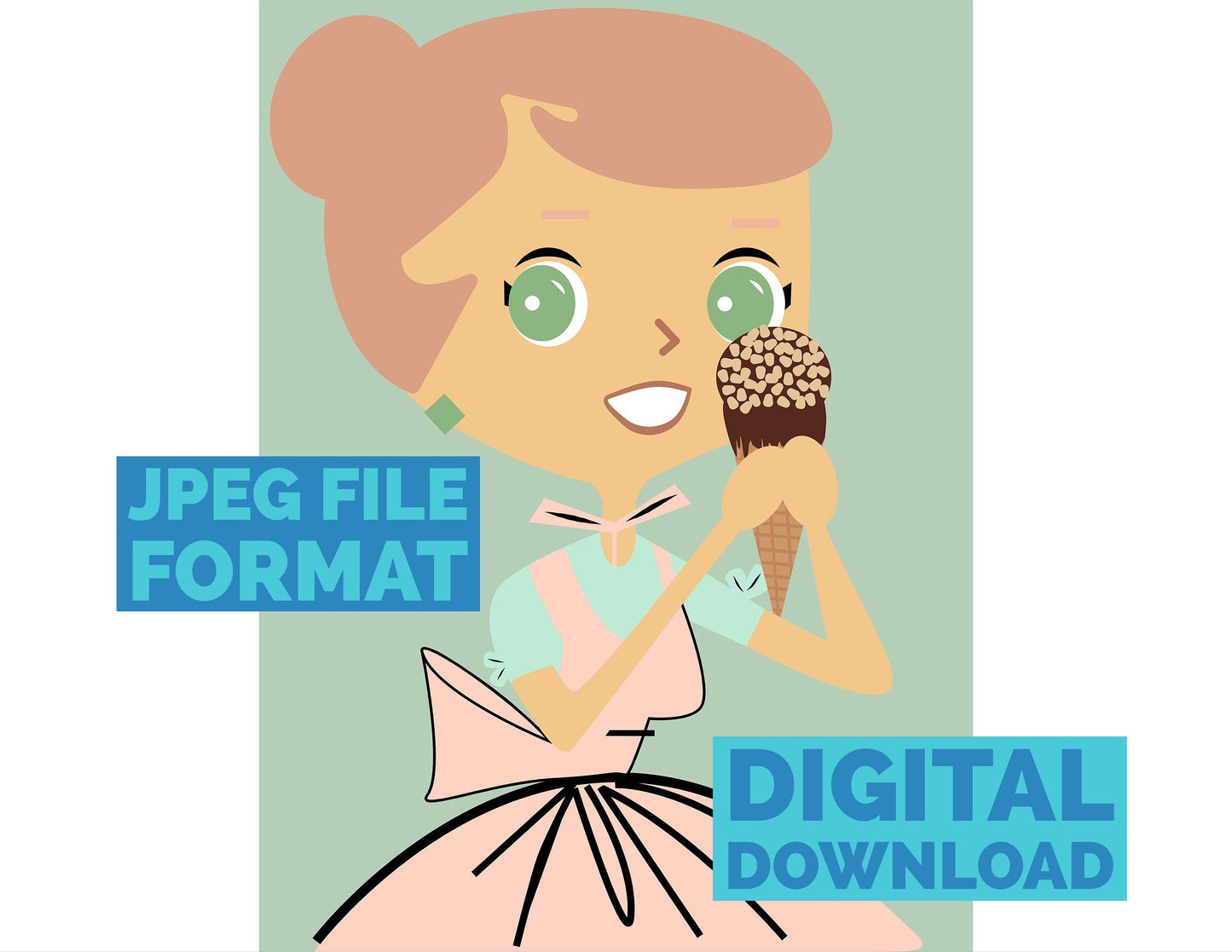 Digital Poster Download Vintage Housewife with Ice Cream Cone Jpeg File Format