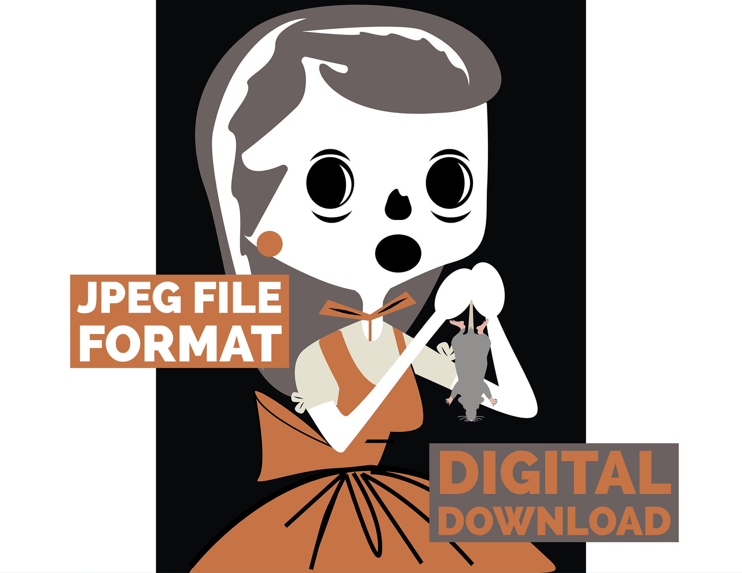 Digital Poster Download Vintage Housewife Skeleton with Rat Jpeg File Format